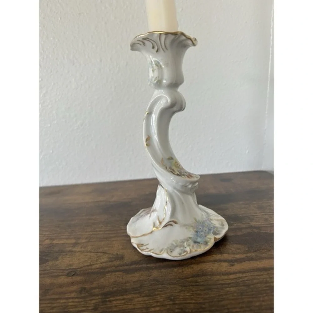 Antique French Porcelain‎ Hand Painted Candlestick Holder Circa 1900 Floral